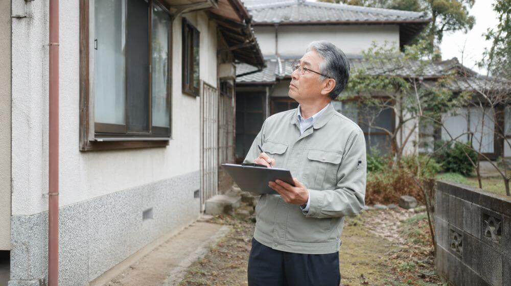 築年数の古い住宅の外壁や庭を確認